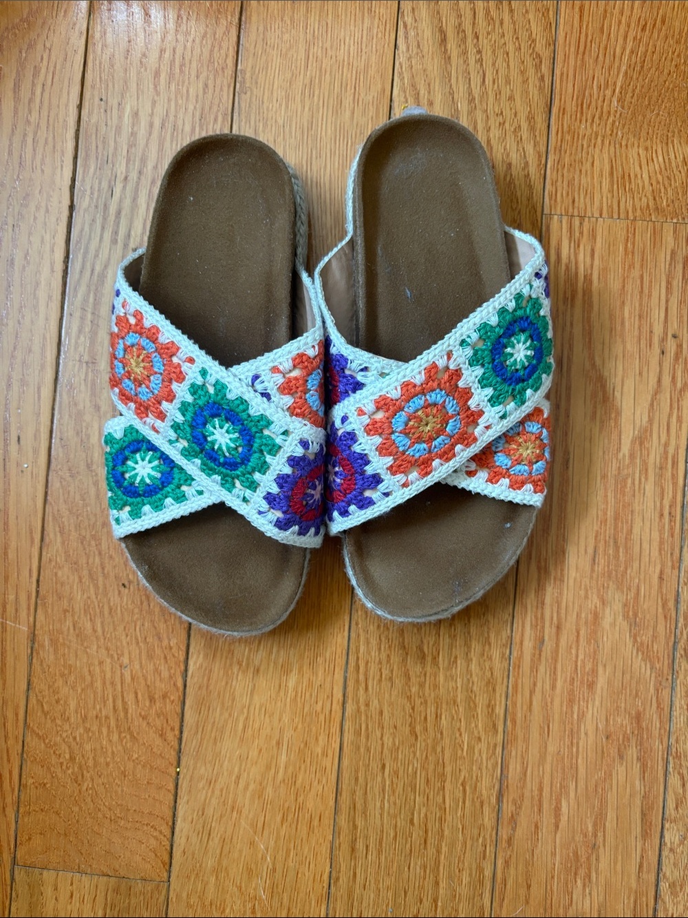 Crochet Cross-Strap Slide Sandals - Multicolor